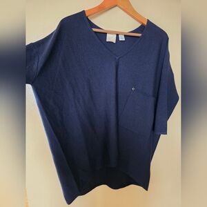 Kerisma Raven Navy V-Neck Sweater S/M Slouchy Lagenlook Wool Blend Knit Relaxed